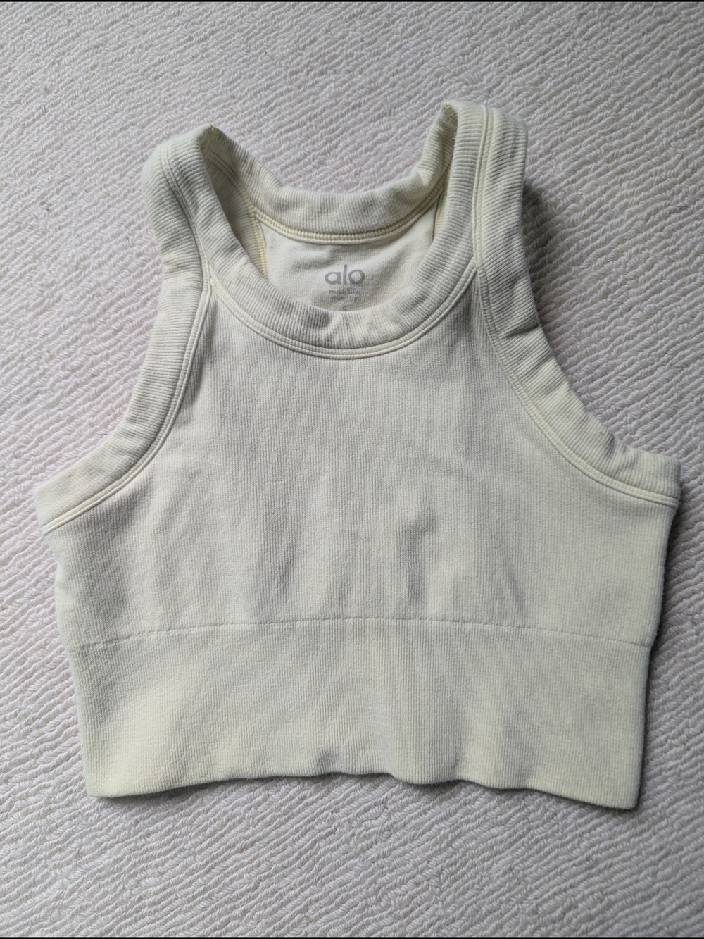 Alo Yoga Light Yellow Razor Back Cropped Ribbed Sports Bra
